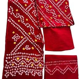 Traditional Rajasthani Pure Bndhej Cotton Lehanga Suit, Bnadhej Print with Dupatta, Women's Poshak unstiched Red color-image-8