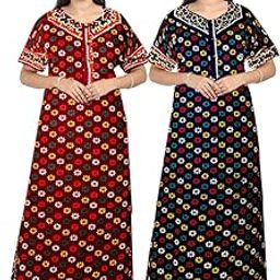 Women's Pure Cotton Nightwear Casual Nighty (Maroon Blue STAR-38 L)-image-77