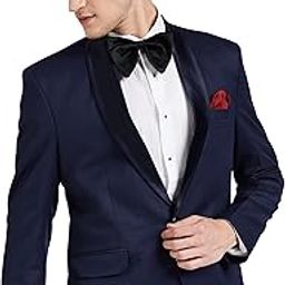 Designer Men's Solid Poly Viscose Slim Fit Shawl Collar Tuxedo Suit Blazer, Navy Blue-image-16
