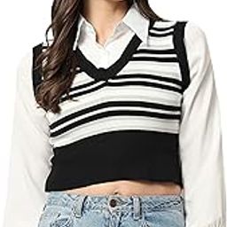 Women's Preppy Style Ribbed Knitted Long-Sleeve Fake Two-Piece Polo Collar T-Shirts Top DN 47 (One Size Fit XS-S-M)-image-37