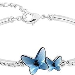 Bracelet for Women & Girls A5 High Grade Crystal Bracelets for Women & Girls | SIlver Toned Butterfly Charm Bracelet | Birthday Gift For Girls & Women Anniversary Gift for Wife-image-67