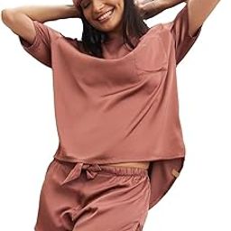 Silky Tee Set for Women|Lightweight Sleepwear for Women|Ladies Satin Tee and Shorts Set-picture-52