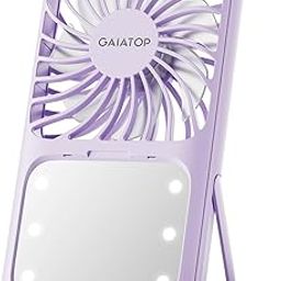 Gaiatop Mini Handheld Fan - 3 Speeds, 2000mAh USB Rechargeable Portable Fan with LED Lighted Makeup Mirror and Stand, Small Personal Fan Ideal for Outdoor Travel, Gifts for Women & Girls (Purple)-image-69