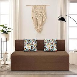 SOFA SANCTUARY 2-Person Sofa Cum Bed Jute Fabric- Washable Cover- Including 2 Cushion - 4' X 6' Ft Perfect for Home & Office for Guests - Brown-11