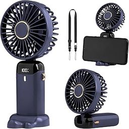 Handheld Fan Portable Mini Fan, Foldable Hand Fan with USB Rechargeable, Pocket Fan Has 6 Wind Speeds, Lanyard and Base, Electric Desk Fan with LED Display Travel Fan for Office, Outdoor, School-picture-13