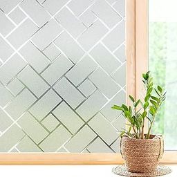 WISDOM StaticCling Frosted Glass Window Film, Bathroom Window Clings Removable Sun Blocking Vinyl Window Stickers for Door Home Office, Non Adhesive (24 by 48inches, Rectangle Frosted)-image-25