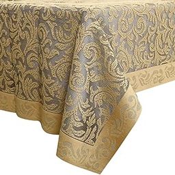 Kuber Industries 4 Seater Center Rectangular Table Cover|Leaf Design & Cotton Material (Gold)-KUBMART15501-0