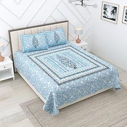 RajasthaniKart Pure 100% Cotton 240 TC King Size BEDSHEET with 2 Pillow Cover - 90X108 (Suitable for King Size Bed Sheet or Double Bed, Light Blue) PSP133-picture-18