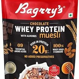 Bagrry's Whey Protein Muesli 750gm Pouch |15 g /20 g Protein Per Serve |Chocolate Flavour|Whole Oats & Californian Almonds|Breakfast Cereal|Protein Rich|Premium American Whey Muesli-2