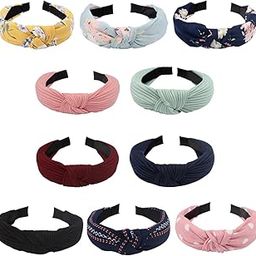 10 Pack Women Wide Headbands Knot Turban Headband Twist Wide Plain Headband Yoga Headband for Women,Include 5pcs Pure Color and 5pcs Floral Pattern Headband-picture-44