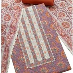 Womens Cotton Blend Floral Print Unstitch Dress Material With Thread Work-image-87