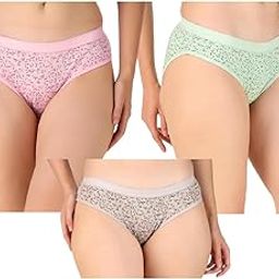Women's Cotton Panty Set, Pack of 3 Women's Innerwear Bikini Panties, 100% Cotton Febric Anti-Bacterial Printed Briefs for WomenPrinted Pattern, Pink Mint Grey-image-94