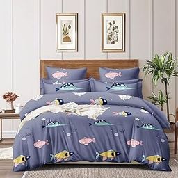 VJK FAB King Size Kids Bedsheet Water Fish Cartoon Design with All Around Elastic Fitted for Double Bed, Fit Up to 72x78x6 Inches Mattress, Grey Color-image-25