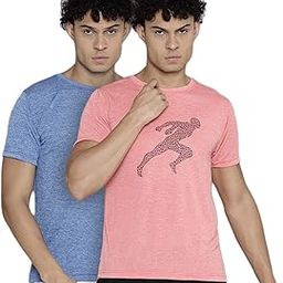 Men's Dry Fit T-Shirt Combo Pack of 2 | Blue & Peach | Round Neck, Half Sleeves, Regular Fit | Lightweight Workout, Gym & Sportswear for Unisex (in, Alpha, S, Regular, Blue & Peach)-0