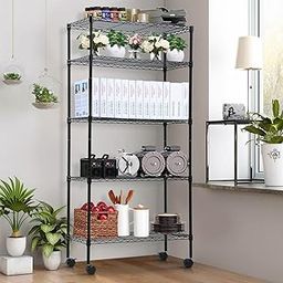 Heavy Duty 5 Tier Shelf Wire Shelving Unit NSF Wire Shelf Metal Large Storage Shelves Height Adjustable Utility for Garage Kitchen Office Commercial Shelving Steel Layer Shelf - Black (60"x30"x14")-28
