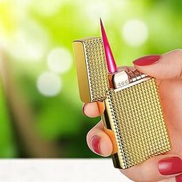 Bluetail Red Flame Jet Torch Lighter – Windproof Butane Refillable Lighter, Zinc Alloy Body (Gold/Silver, Random Color)-23