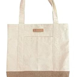 Canvas Tote Bag with Dual Handles, Natural White and Beige Color, Stylish Leather Tag-0