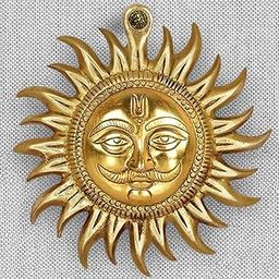 UrbanShilp Surya Dev Metal Wall Hanging Sun Face Statue Puja Vastu Figurine Surya for Positivity for Home Enterance and Office Decor, Brass Finish,surya bhagwan wall hanging (Surya face)-image-43
