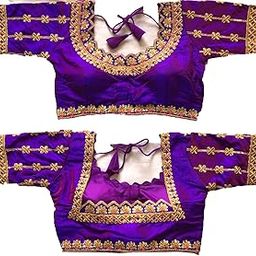 Women's Multicolor phanotm Silk Embroidery Heavy Thread Sequence and zari Work Readymade Saree Blouse-picture-12