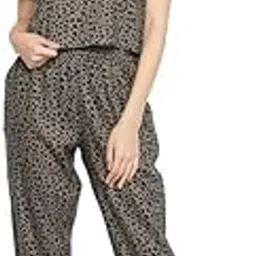 clovia Women's Rayon Animal Print Top & Capri Set In Green-picture-27