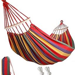 Baskety Outdoor Camping Canvas Fabric Portable Garden Hammocks Striped Ultralight Beach Swing Bed With Strong Rope,Cotton Striped Foldable Hammock, Hanging Bed For Camping & Outdoor Activities, Red-image-79
