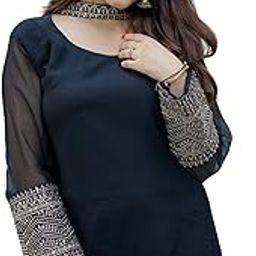 Women's Georgette Sequine Lace Work Kurta Palazzo and Dupatta Set-picture-21