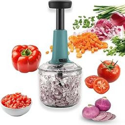 1100 ml Hand Push Food Processor with 5 Sharp Blades, Transparent Container, Compact Manual Cutter for Fruits, Nuts, Salad, Herbs, Vegetables and Convenient Everyday Cooking Preparation-image-97