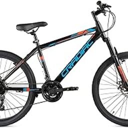 CRADIAC Globetrotter 21 Speed MTB, 26 Inch Steel Geared High Performance Mountain Cycle for Men with Front Suspension & Dual disc Brakes | Ideal for 12+ Years, Unisex, Frame Size - 18.5 Inch-22