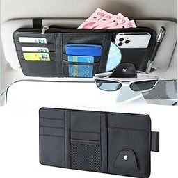 SARTE Car Sun Visor Organizer Multi-Function Car Space with Multi-Pocket Net Zipper Car Storage Organizer and Sunglass Holder PU Leather for Car (Black)-11
