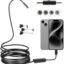 Endoscope Cable Camera for iPhone,1080P HD Borescope with 8 Adjustable LED Light, IP68 Waterproof 8MM Semi-Rigid Snake Camera for All iPhone,3.3FT Length-15