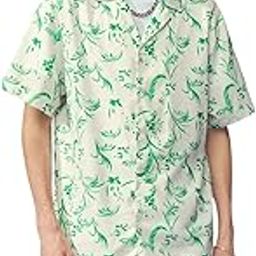 Unisex Night Dress || Tropical & Striped Rayon Nightwear || Summer Wear Pajama Set || Shirt Short Night Dress for Men & Women || Night Suit Set || Summer || Beach Wea (Medium, Green)-image-19