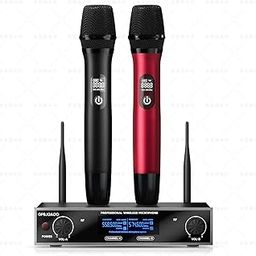 GPBJQAOO Wireless Microphone, for Home Karaoke, Meeting, Party, Church, DJ, Wedding, Home KTV Set, Metal Dual Professional UHF Cordless Dynamic Mic Handheld Microphone System, 200ft-4