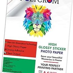 Polycrom Korean Photo Glossy Inkjet Sticker Paper A4 Size - White,Vibrant, Crisp, Smudge Proof, Dry Fast : 120 GSM 50 Sheets-image-28