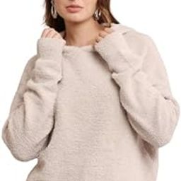 Women's Polyester Full Sleeve with Hooded Furr Grey Sweatshirt-image-47