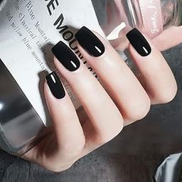 Secret Lives® acrylic press on nails designer gloss plain black artifical nails extension 24 pieces set with sheet-image-79