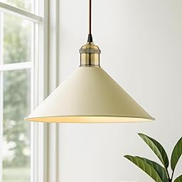 Homesake®Industrial White Barn Cone Metal Bulb Iron Cone Vintage Hanging Ceiling Pendant Light Edison Filament Holder Decorative Lamp Shade, Antique Gold-image-47
