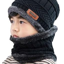 XYIYI Kids Winter Knit Hat and Scarf Set, 2Pcs Warm Fleece Lining Beanie Cap and Scarf for 5-14 Year Old Boys Girls (Black)-19