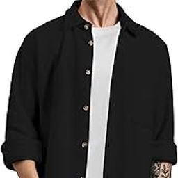 Men's Relaxed Fit Cotton Fleece White Button-Down Casual Overshirt, Long Sleeves | Men's Jacket | Men's Overshirt-picture-19