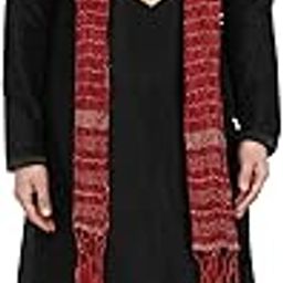Men's Dupion Silk Embroidered Kurta Pajama Scarf Set Ethnic Motifs 3-Piece Festive Dress-picture-14