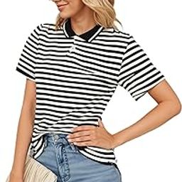 Women's Striped Cotton Rich Polo T Shirt | Collar Tshirts | Half Sleeves | Stripe-Regular Fit-MACK640589-image-11