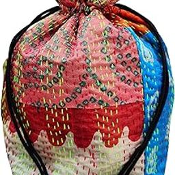 Silk Drawstring Closure Gift Potli Bags Pouches - 22 X 18 cm; Multicolour-47