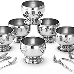 Dynore Stainless Steel 6 pcs Apple Design Ice Cream Cups & 6 pcs Ice Cream Spoons - Serving Bowls and Soup Bowl for Ice Cream/Salad/Fruit and Pudding Set of 12-image-44