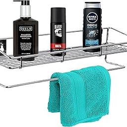 Plantex Wall Mounted Shelf for Bathroom Drill | Stainless Steel Bathroom Shelf - with Towel Rod/Napkin Holder | Bathroom Hanging Shelf (Chrome)-image-78