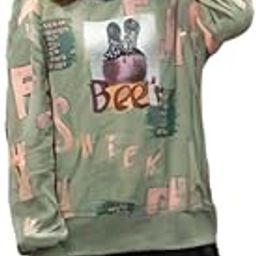 Casual Oversized Sweatshirt in a Pastel Purple Shade with a Trendy Graphic Print | Green Color | Free Size-image-81