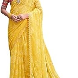 Women's Chiffon Floral Embellished Saree With Unstitched Blouse Piece-image-90