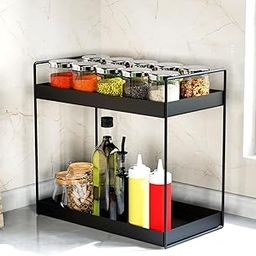 WonderStand NOVA | 2-Tier Standing Spice Rack Storage Organizer, Bathroom Countertop Storage Shelf Cosmetic Organizer and Home/Kitchen Spice Rack (Black)-24
