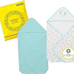 MY NEWBORN by 10 CLUB All Season Soft Hooded Blanket cum Wrapper Pack of 2 | Baby Bath Towel, Blanket Wrapper | New Born 0-12 Months | Baby Shower Gift (Blue & White)-12