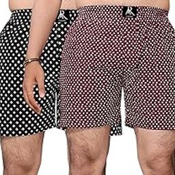 Cotton Blend Comfortable & Breathable Printed Regular Shorts/Boxer for Men, Pack of 5 (B ZIK-M) Black,Maroon-7