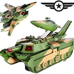 Toy Buy Push & Go Friction Powered Battle .Tank Toy – 2 in 1 Changeable Robot Tank Toy to Fighter Airplane Toy with Light & Sound for Kids - Multi Color_198-10