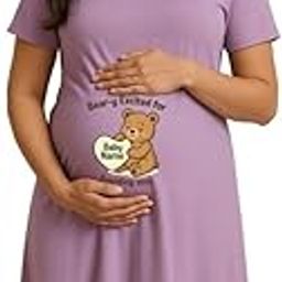 Maternity Cotton Outfit – Regular Fit Maternity T-Shirt Dress for Expecting Moms - Mom-to-Be Wear for Pregnancy Announcement & Photoshoot (Maternity-Excited-Bear)-image-77